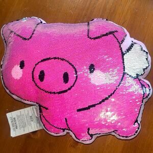 JUSTICE PINK FLYING PIG REVERSE SEQUIN PILLOW STUFFED ANIMAL